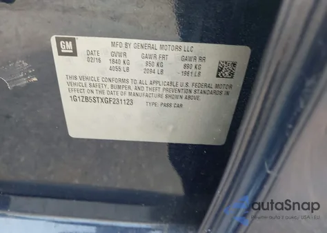 2016 Chevrolet Malibu Ls из США, поврежденный, VIN 1G1ZB5STXGF231123